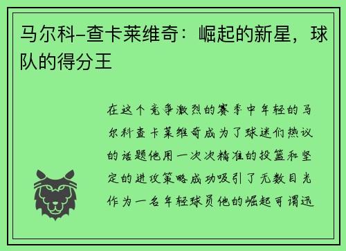 马尔科-查卡莱维奇：崛起的新星，球队的得分王